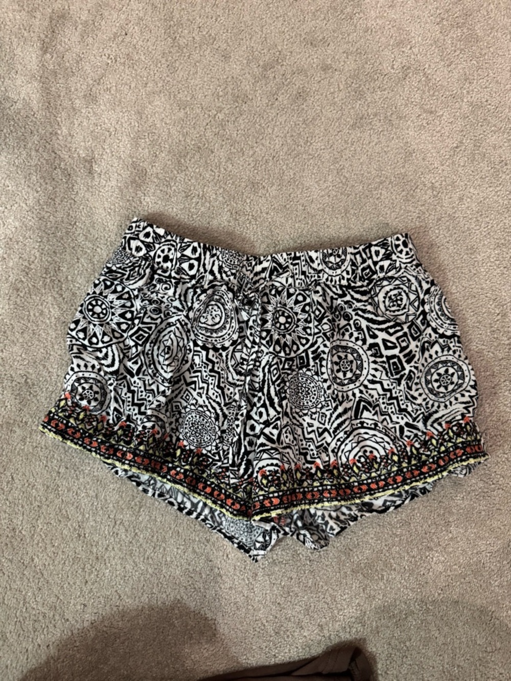 Papaya Black & White Aztec Print Shorts with Colorful Trim
